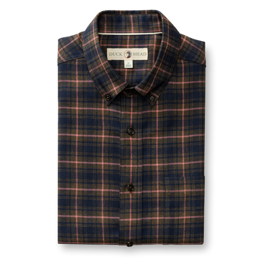 Cotton Flannel Sport Shirt - Drayden Plaid (Dark Olive Heather)