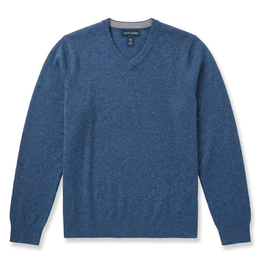 Fine Gauge Cashmere Donegal Vee Sweater (Ocean)