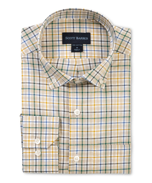 Organic Cotton Melange Plaid Button Down (Khaki)