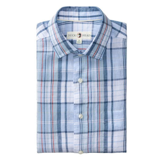 Linen Poplin Sport Shirt - Bridger Plaid (Serenity Blue)