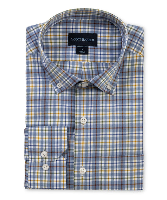Organic Cotton Melange Plaid Button Down (Blue)