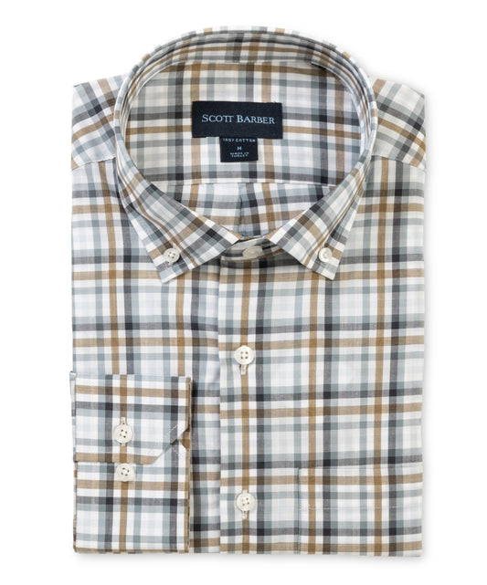 Organic Cotton Melange Plaid Button Down (Coffee)