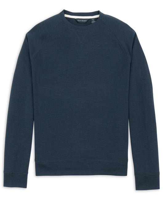 Lightweight Stretch Wool Blend Crew Pullover (Navy)