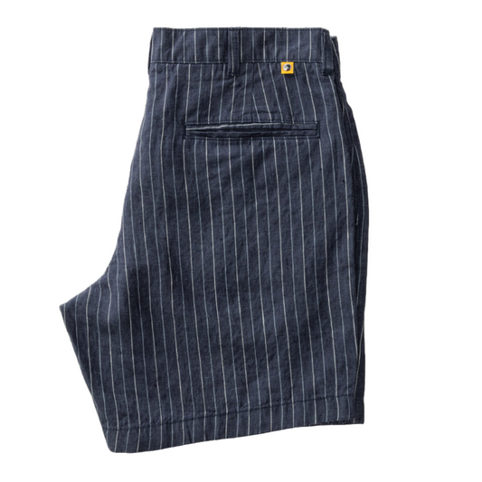 7" Gold School Linen Short (Navy Stripe)