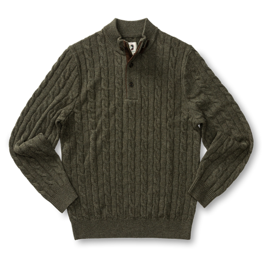 Walcott Merino Cable Knit ¼ Zip Sweater (Dark Olive Heather)