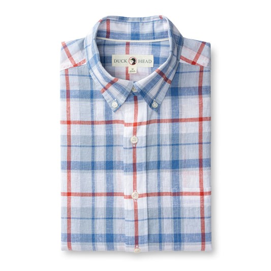 Linen Cotton Sport Shirt - Conner Plaid (Light Blue)