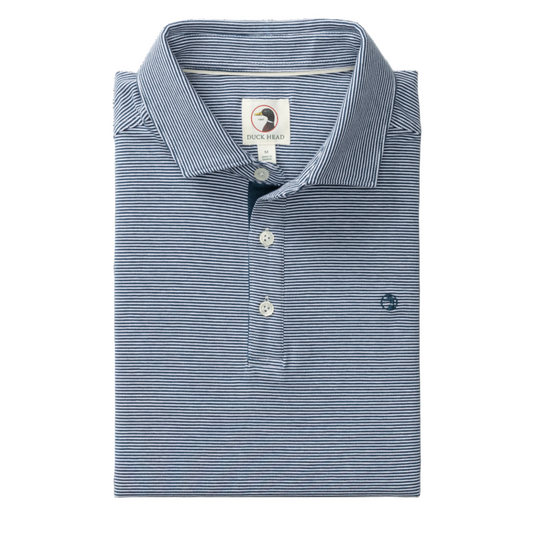Hanover Pima Cotton Jersey Stripe Polo (Mallard Blue)