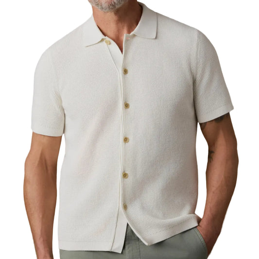 Short-Sleeve Sunwashed Sweater Shirt (White Shell)