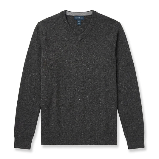 Fine Gauge Cashmere Donegal Vee Sweater (Charcoal)