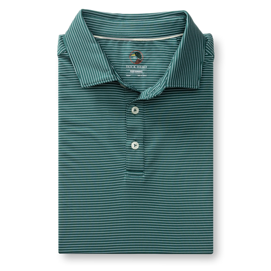 Long Drive Performance Polo - Whit Stripe (Midnight Teal)