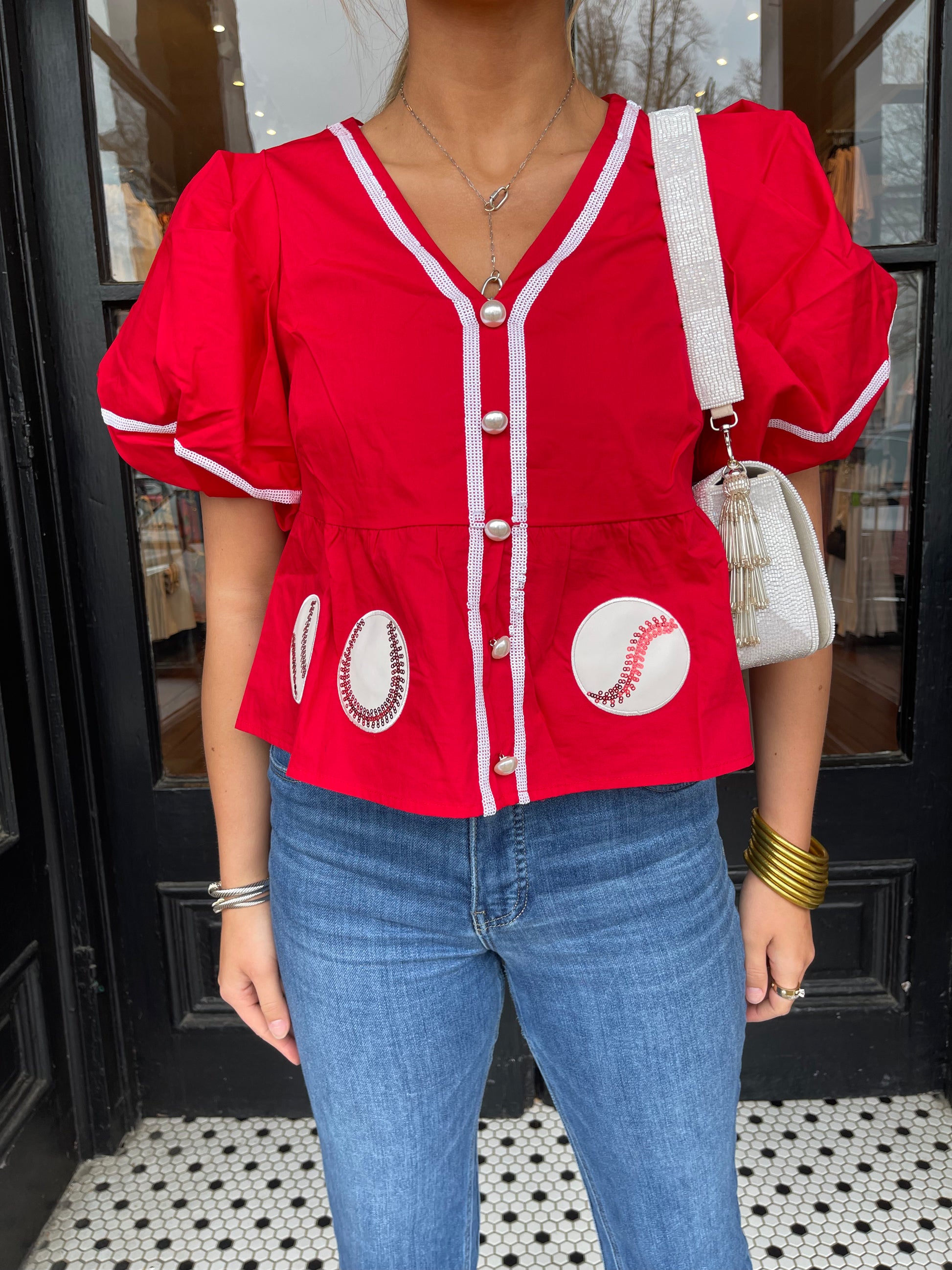 Light Blue Peplum Baseball Top